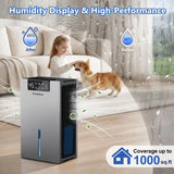 KeepGlad 98oz Dehumidifier for Home up to 1000 sq.ft – Humidity Display, Auto Shut - Off, Drain Hose, Timer, Washable Filter, 7 Ambient Lights - KeepGlad
