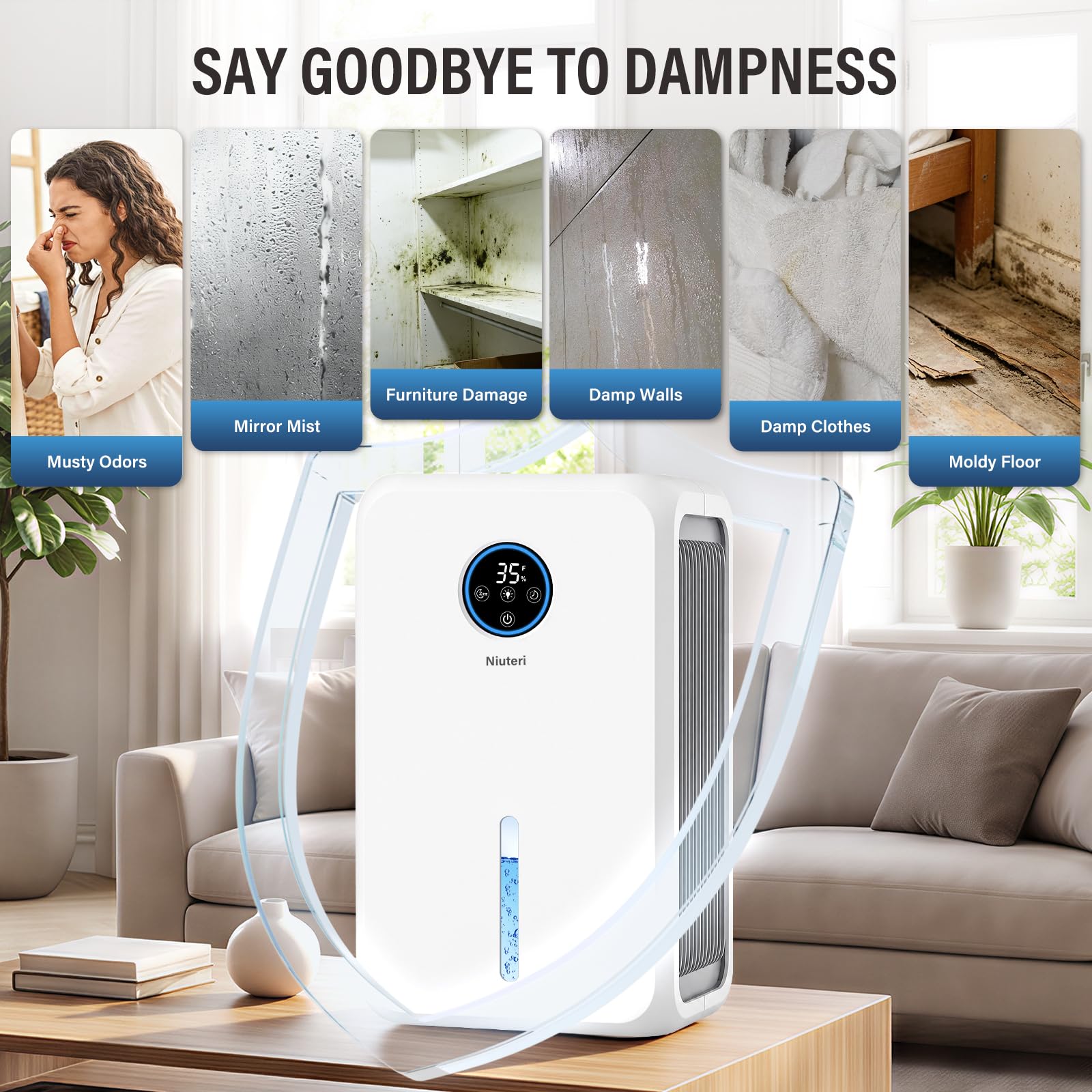 Keepglad 98oz Portable Dehumidifier for Home (Up to 1,000 Sq. Ft.) - KeepGlad