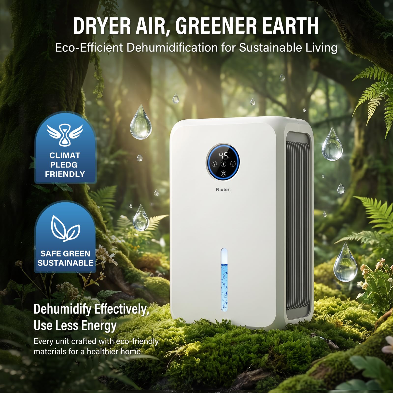 Keepglad 98oz Portable Dehumidifier for Home (Up to 1,000 Sq. Ft.) - KeepGlad
