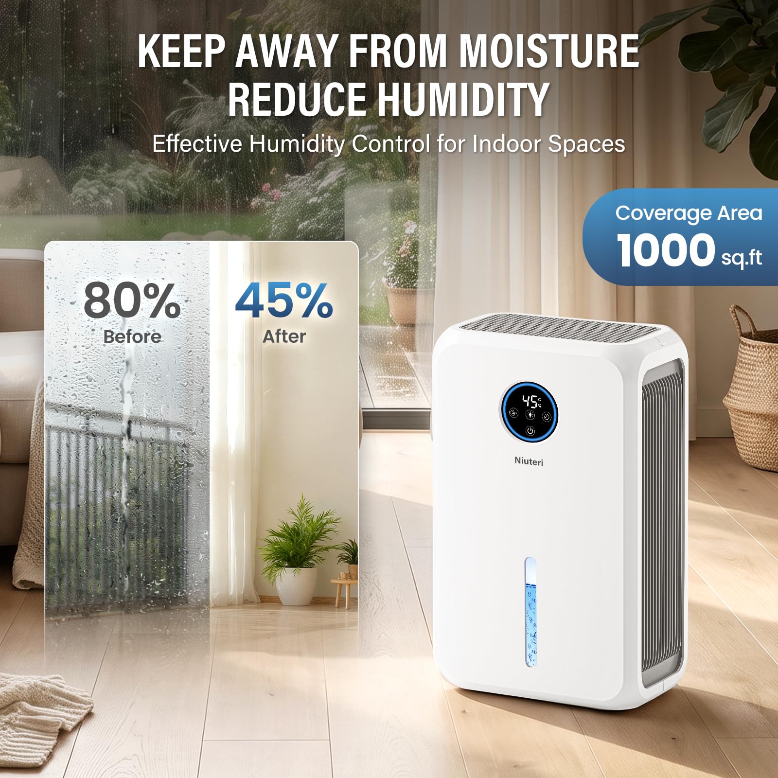 Keepglad 98oz Portable Dehumidifier for Home (Up to 1,000 Sq. Ft.) - KeepGlad
